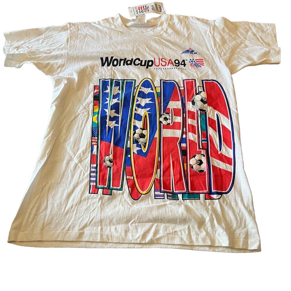 Vintage World Cup USA 94 Apex One TShirt Soccer Wrap Around New Sz L Puff Print